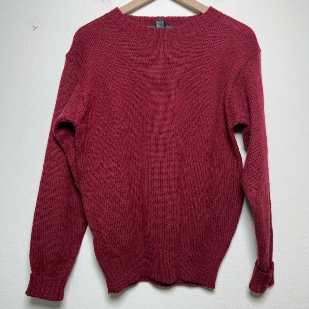 Brad Richards Men 70% Shetland Wool Sweater Medium Maroon Crewneck Knit Ribbed